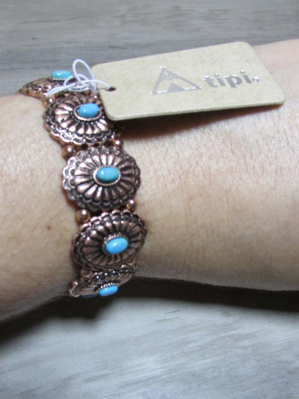 Tipi Western Concho Turquoise Stone Stretch Bracelet - SB0125C0TQ - Picture 3 of 3